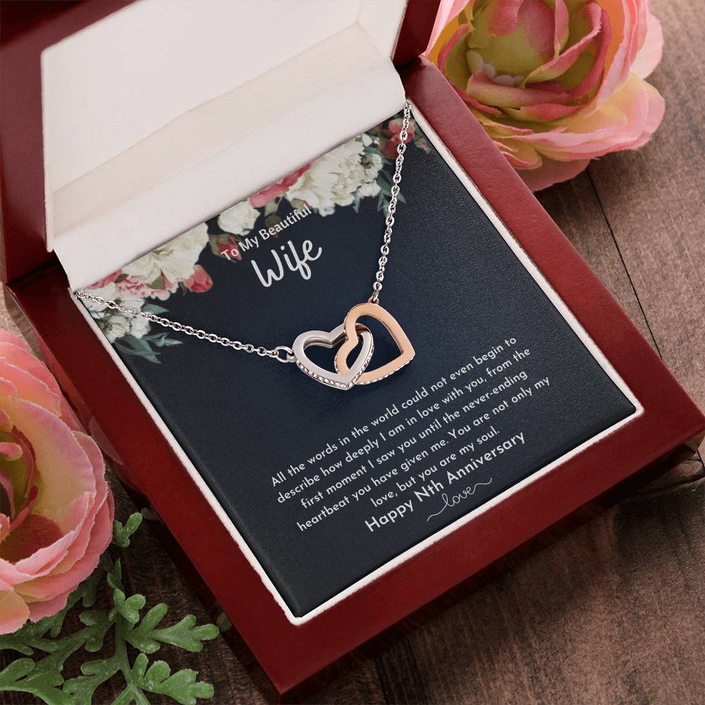 To My Beautiful Wife - Nth Anniversary - Double Heart Interlocking Hearts Necklace