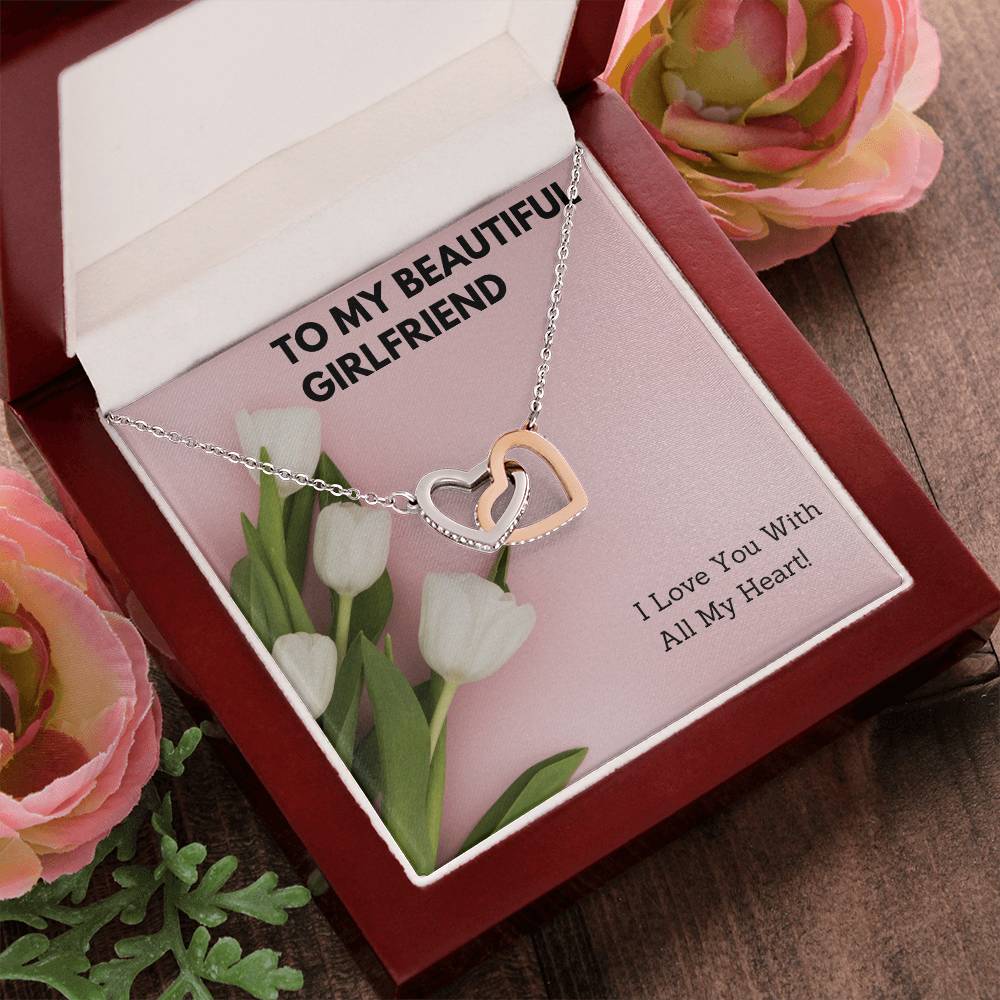 To My Beautiful Girlfriend Double Hearts Necklace Interlocking Hearts Necklace