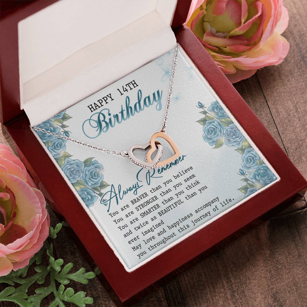 Happy 14Th Birthday Interlocking Hearts Necklace Message Card
