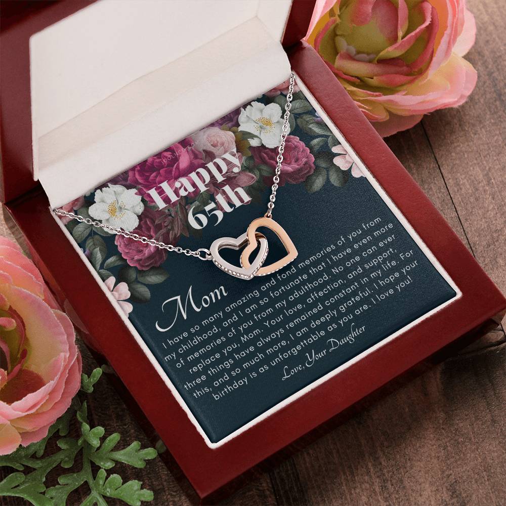 Mother'S 65Th Birthday Gift Gift For Mom On Her Birthday Gift For Mom From Daughter Mom Necklace Best Mom Gift Message Card Interlocking Hearts Necklace