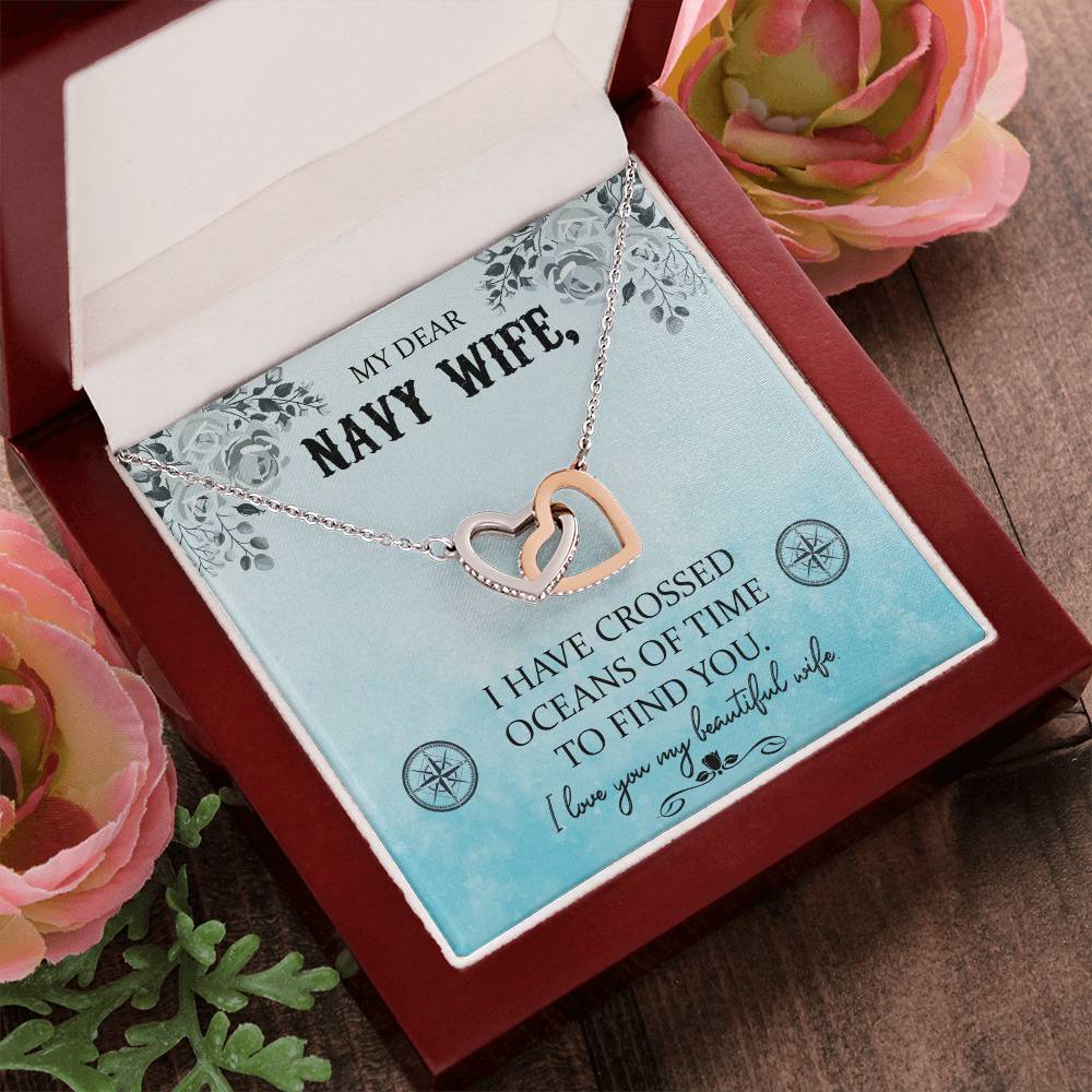 Navy Wife Gift Military Wife Heart Necklace Gift Navy Wife Mothers Day Gift Deployment Gift Deploy Gift Navy Wife Necklace Unique Gifts Interlocking Hearts Necklace