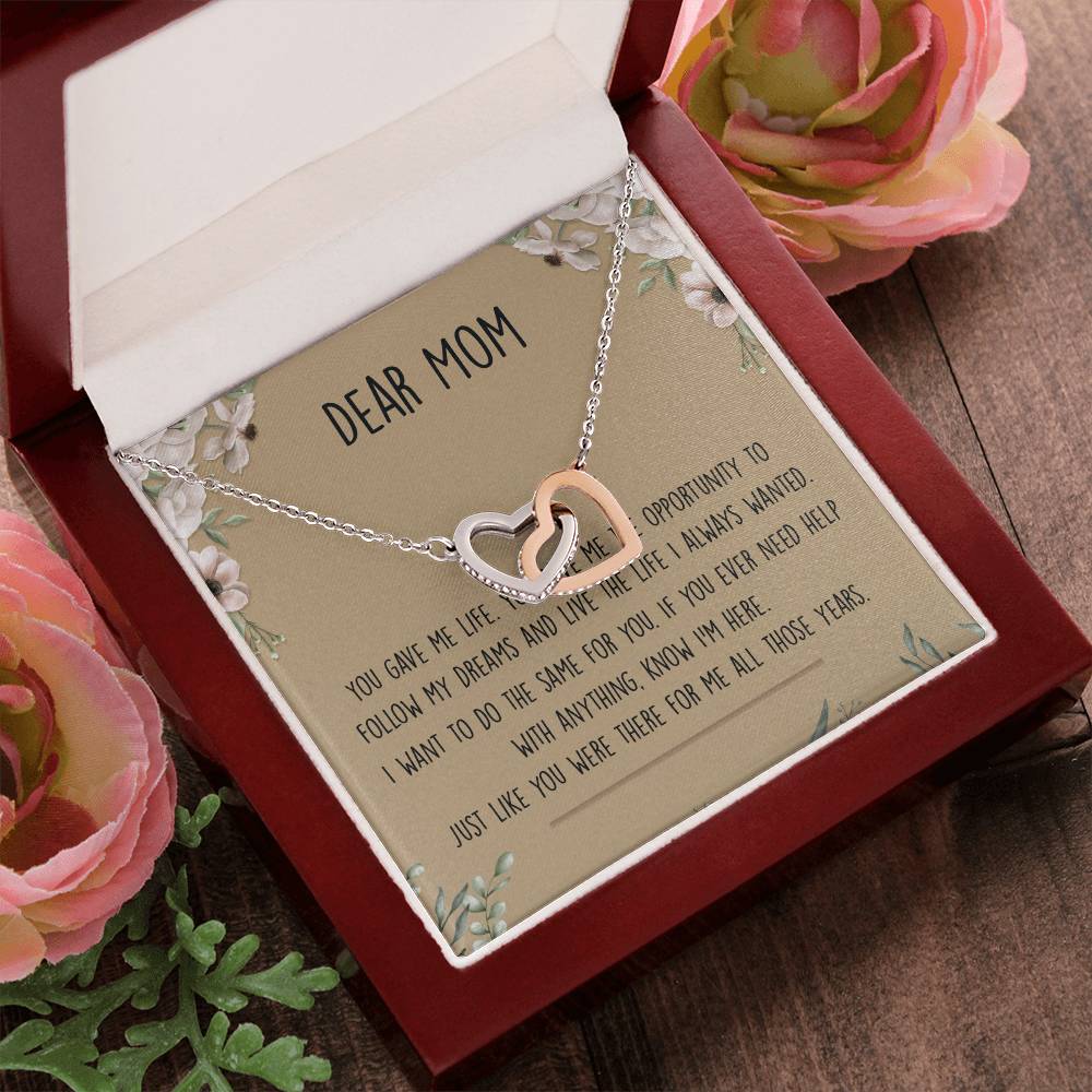 Dear Mom Interlocking Hearts Necklace Message Card