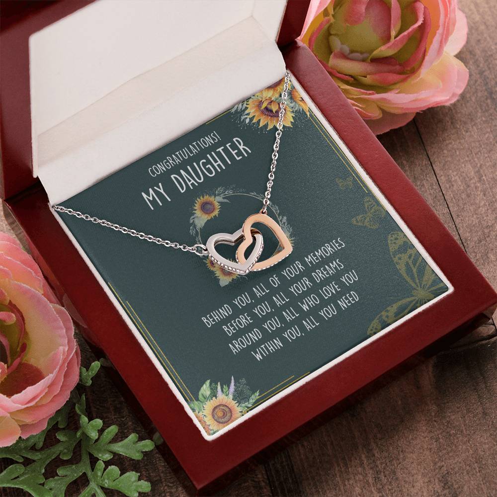 Congratulations My Daughter Interlocking Hearts Necklace Message Card