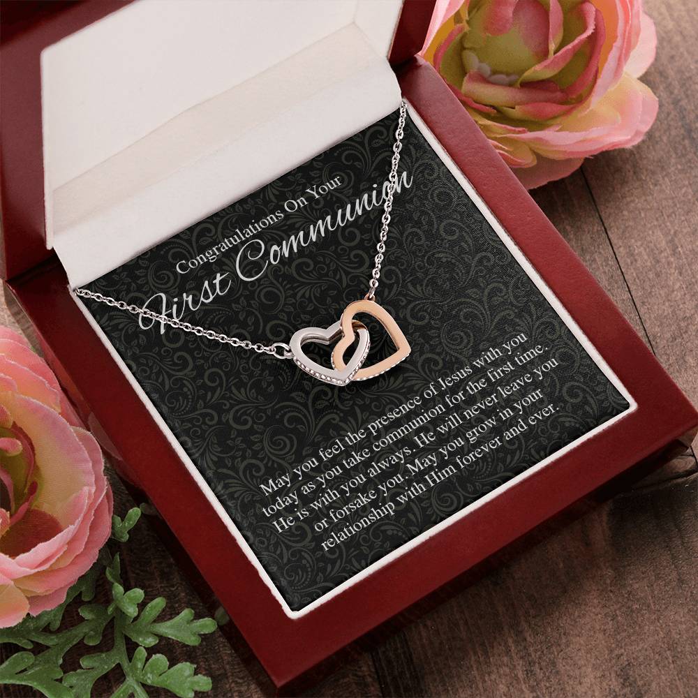 22 Congratualtions On Your First Communion V1 Interlocking Hearts Interlocking Hearts Necklace