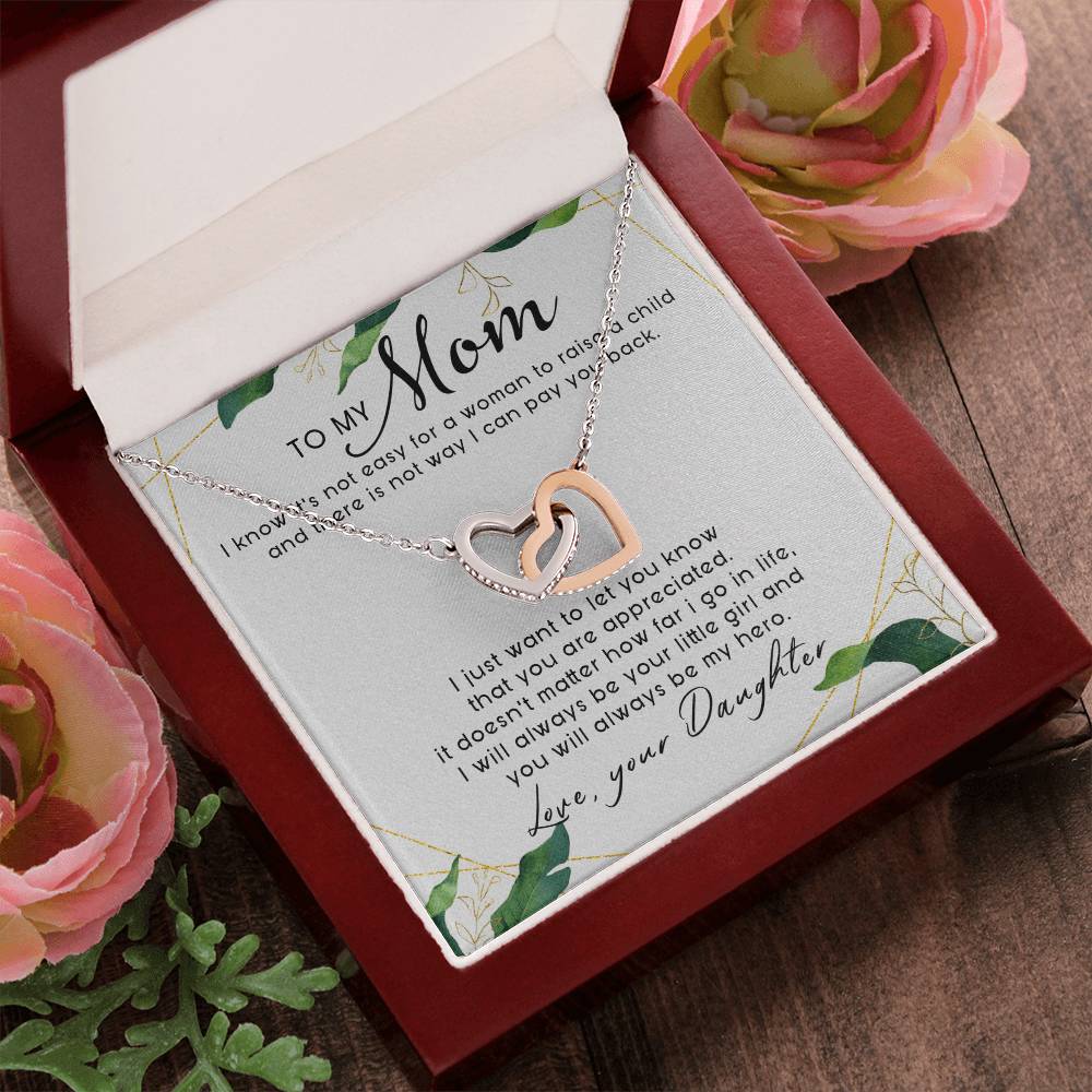 To My Mom Interlocking Hearts Necklace Message Card