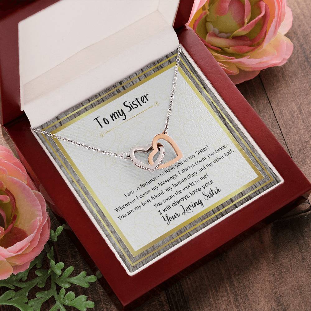 To My Sister Interlocking Hearts Necklace