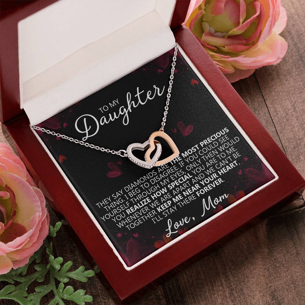To My Daughter - You Are My Heart - Unique Heart Binding Necklace Gift Set Interlocking Hearts Necklace