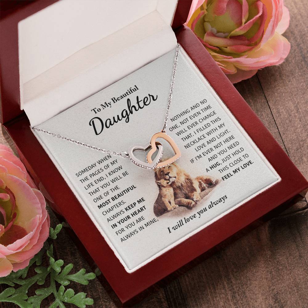 To My Beautiful Daughter - Keep Me In Your Heart - Interlocking Hearts Necklace