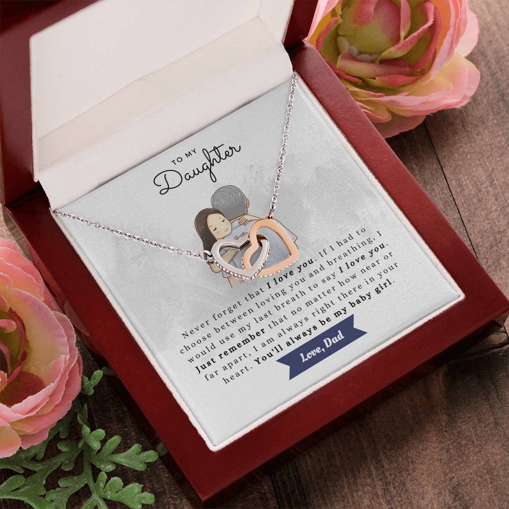To My Daughter Never Forget Necklace Gift Set Interlocking Hearts Necklace