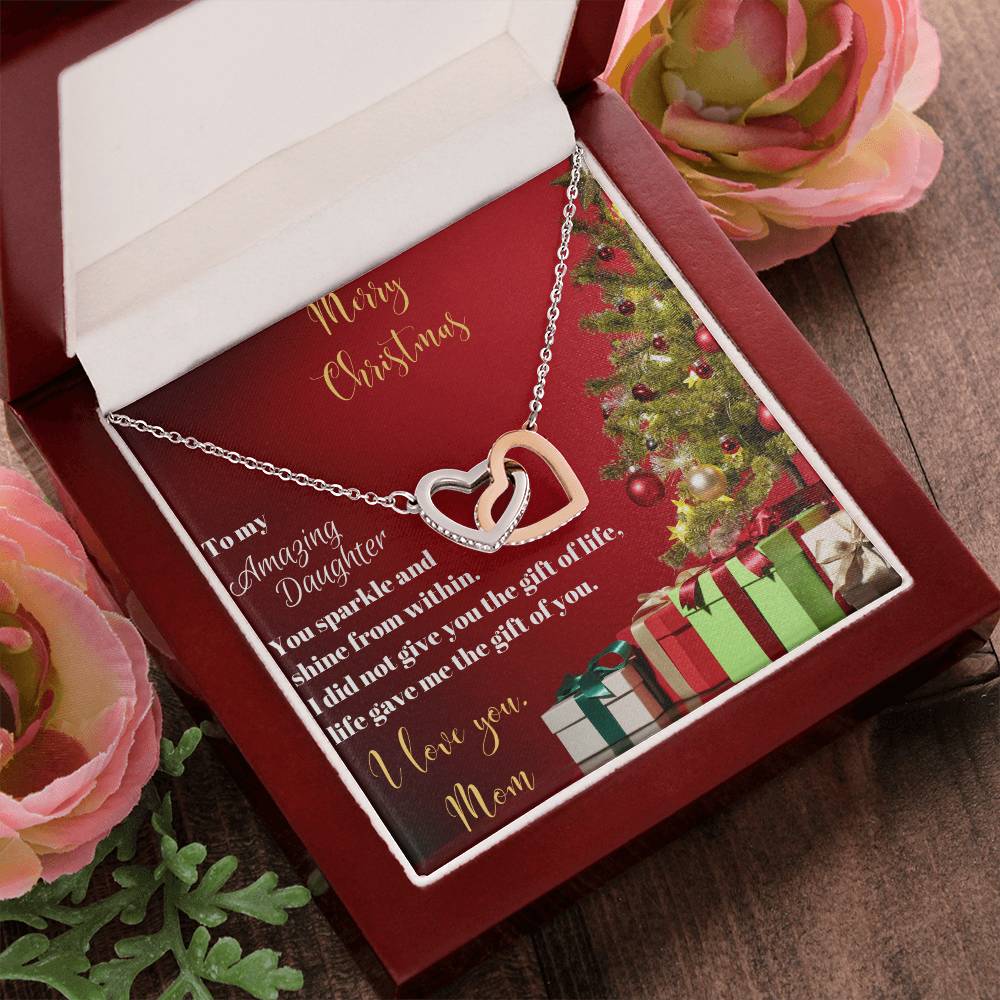 To My Amazing Daughter From Mom Interlocking Hearts Necklace