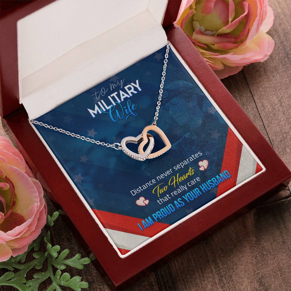 To My Military Wife - Distance Never Separatess - Necklace Interlocking Hearts Necklace