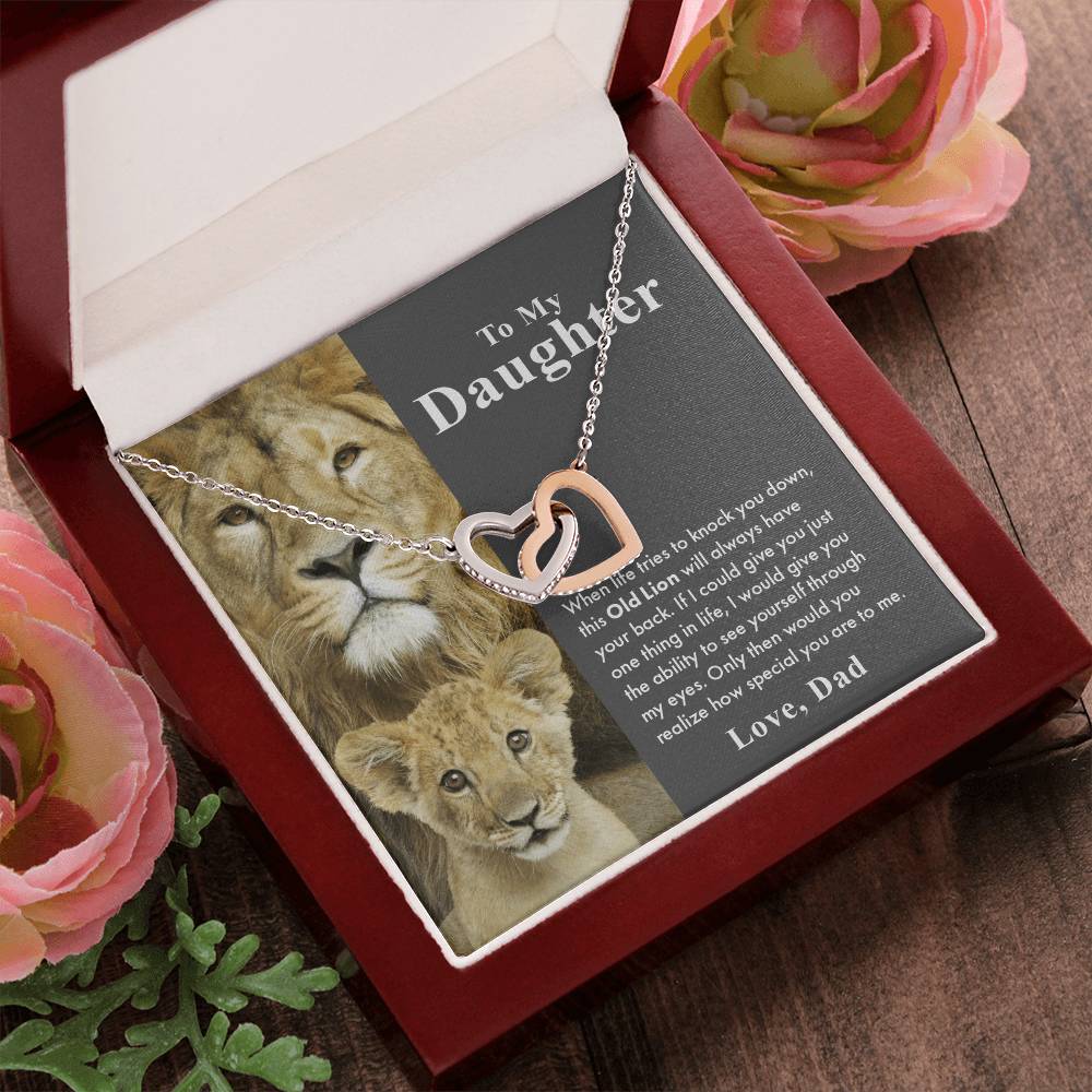 To My Daughter – This Old Lion Will Have Your Back Interlocking Hearts Necklace