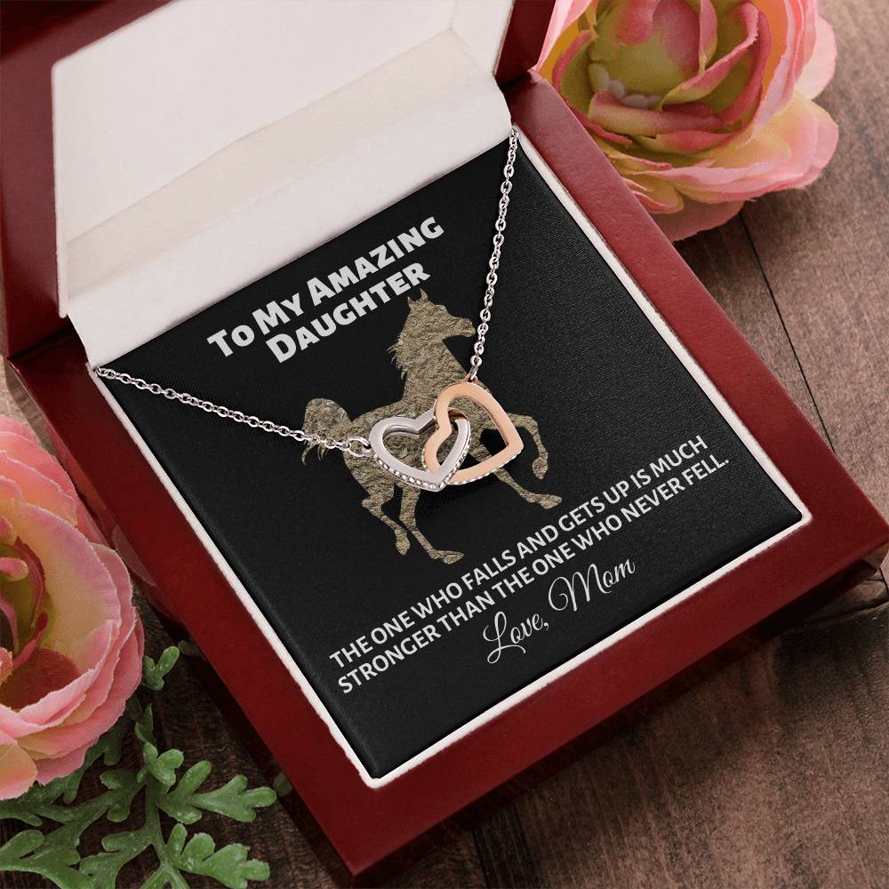 To My Amazing Daughter - The One Who Falls - Love Mom Interlocking Hearts Necklace