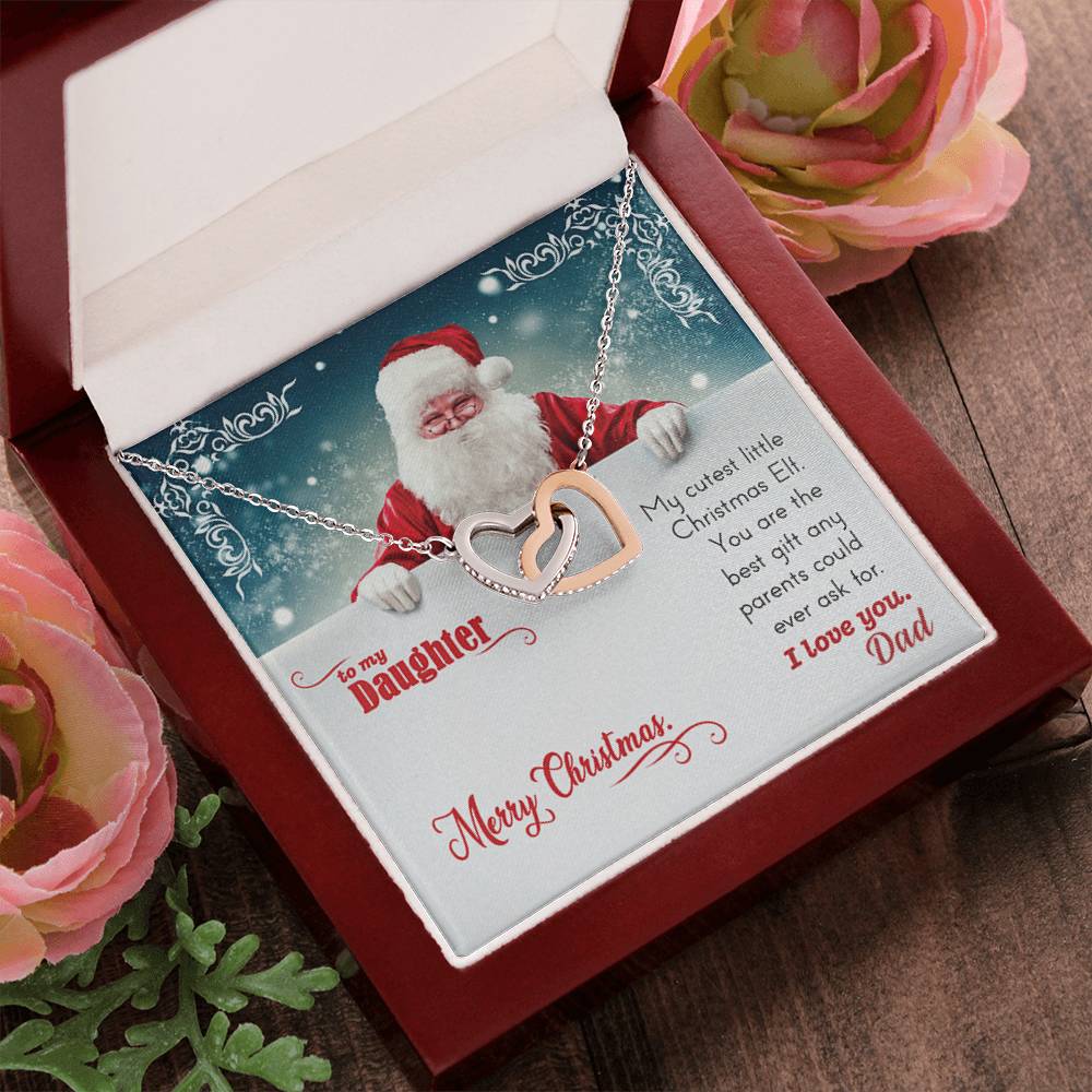 My Cutest Little Christmas Elf. Gift Necklace For Daughter. Interlocking Hearts Necklace