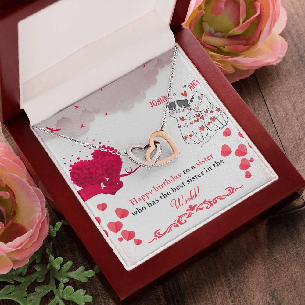 Happy Birthday Sister - Interlocking Necklace - Personalized Interlocking Hearts Necklace