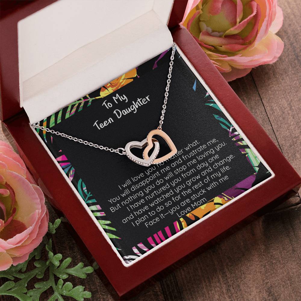 Teen Daughter You Are Stuck With Me Heart Necklace Gift Interlocking Hearts Necklace