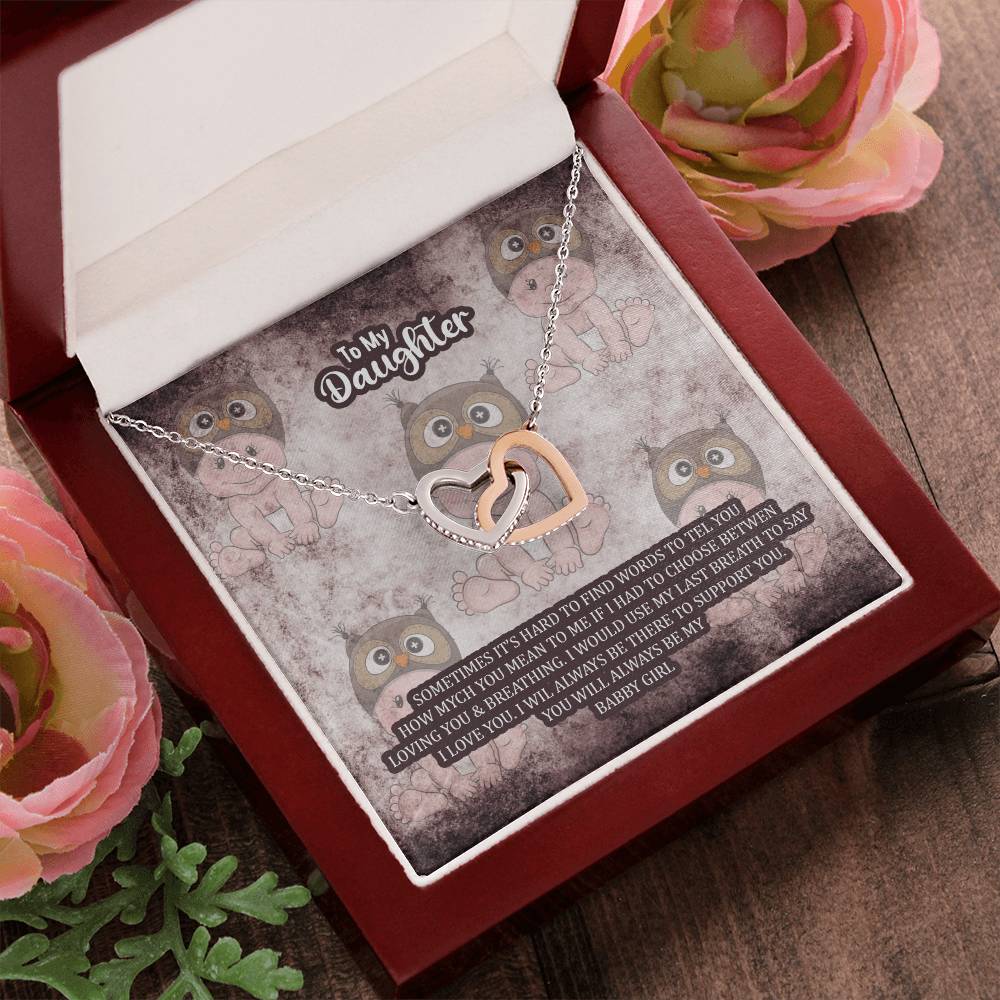 To My Daughter Sometimes It'S Heard To Find Words Interlocking Hearts Necklace