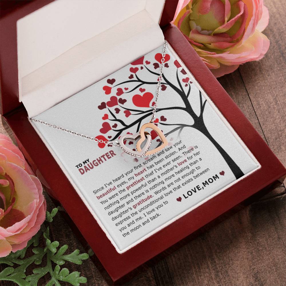 To My Daughter - I Saw Your Beautiful Eyes - Necklace Interlocking Hearts Necklace