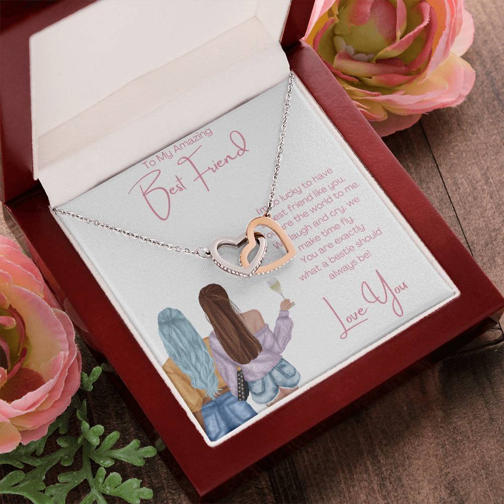 To My Amazing Best Friend - 2 Hearts Interlocking Hearts Necklace