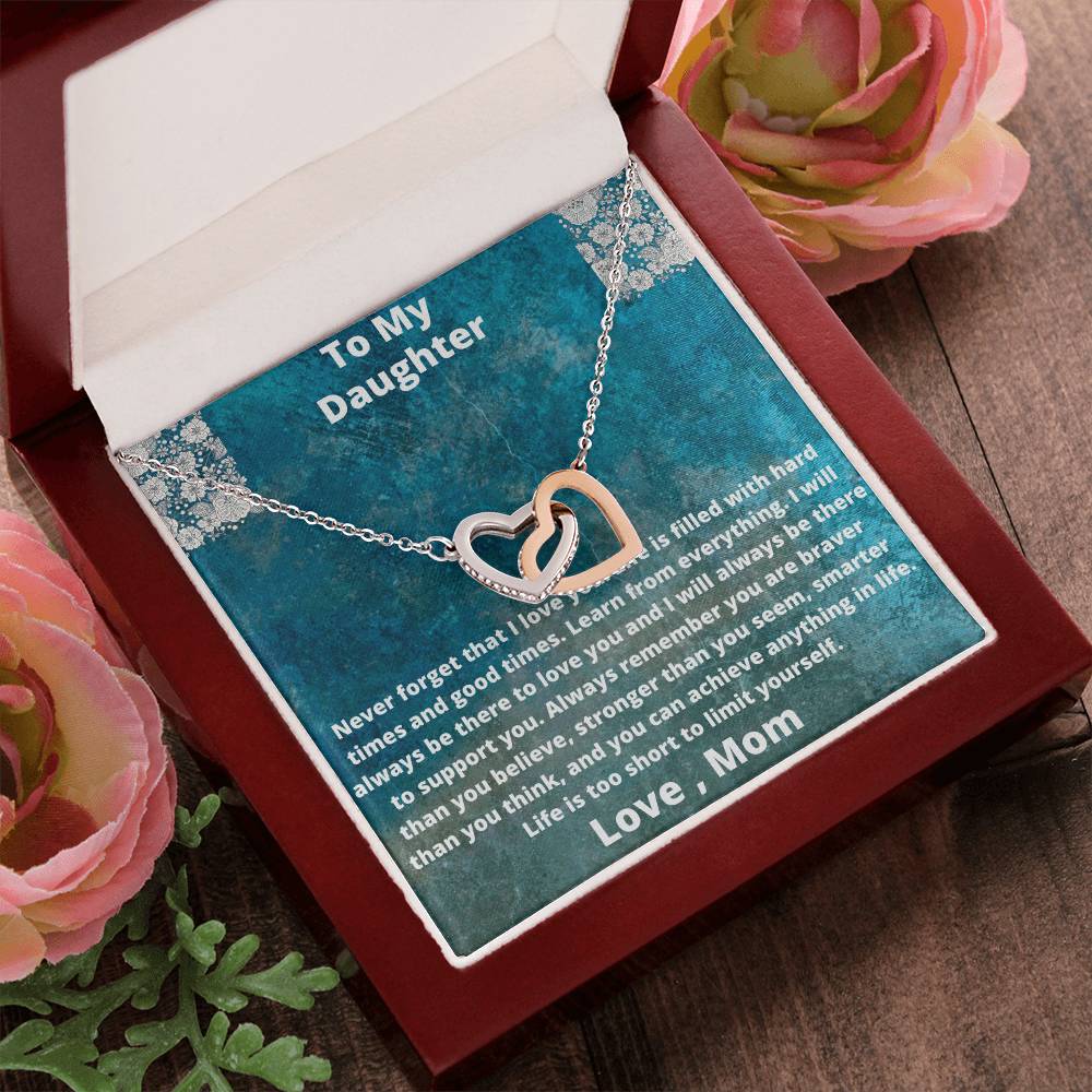 To My Daughter Love From Mom Interlocking Hearts Necklace