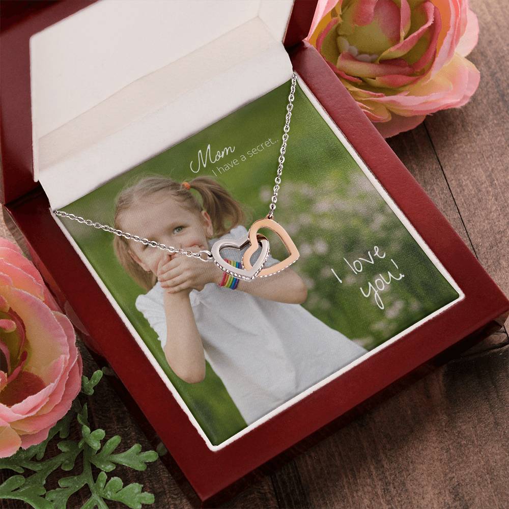 Mom I Have A Secret. I Love You Interlocking Hearts Necklace