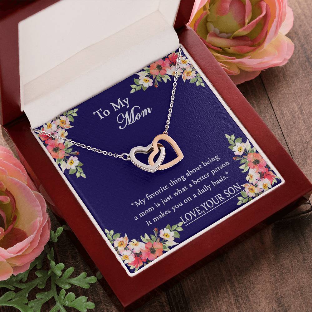 To My Mom I Will Always Be There Dragonfly Necklace Gift For Mom From Son Birthday Mother'S Day Christmas Present Interlocking Hearts Necklace