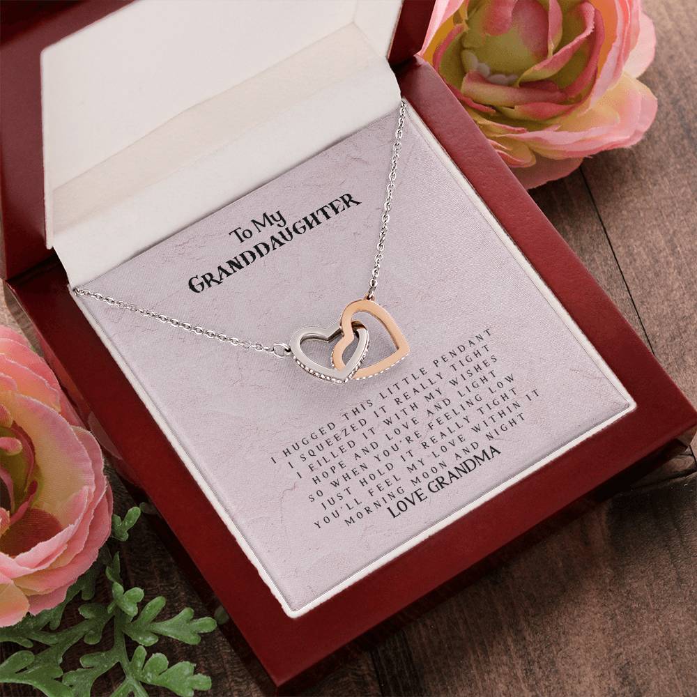 To My Granddaughter - Love Grandma - Interlocking Heart Necklace Interlocking Hearts Necklace