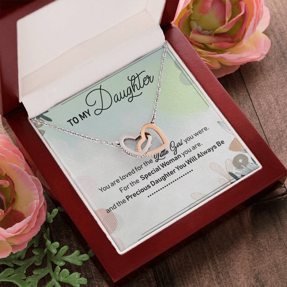 To My Daughter Interlocking Hearts Necklace Message Card