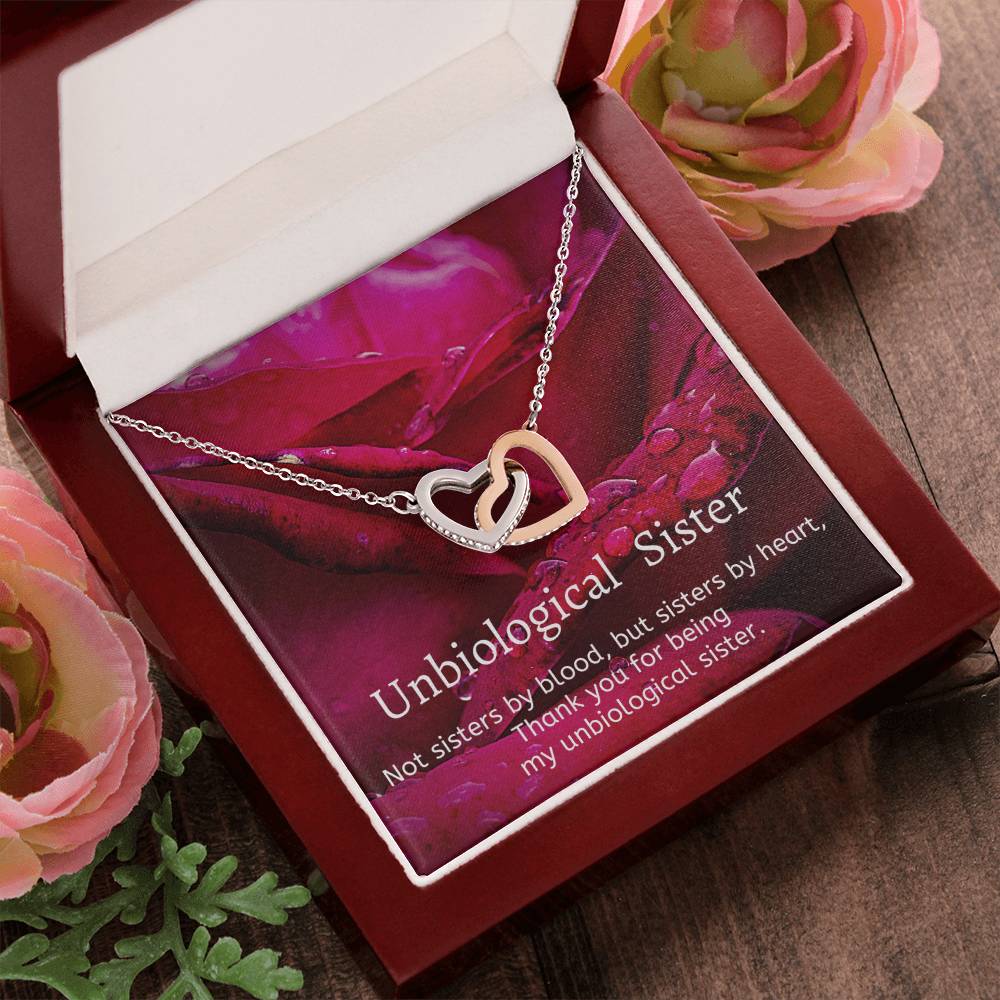 Unbiological Sister - Not Sisters By Blood But Sisters By Heart Interlocking Hearts Necklace