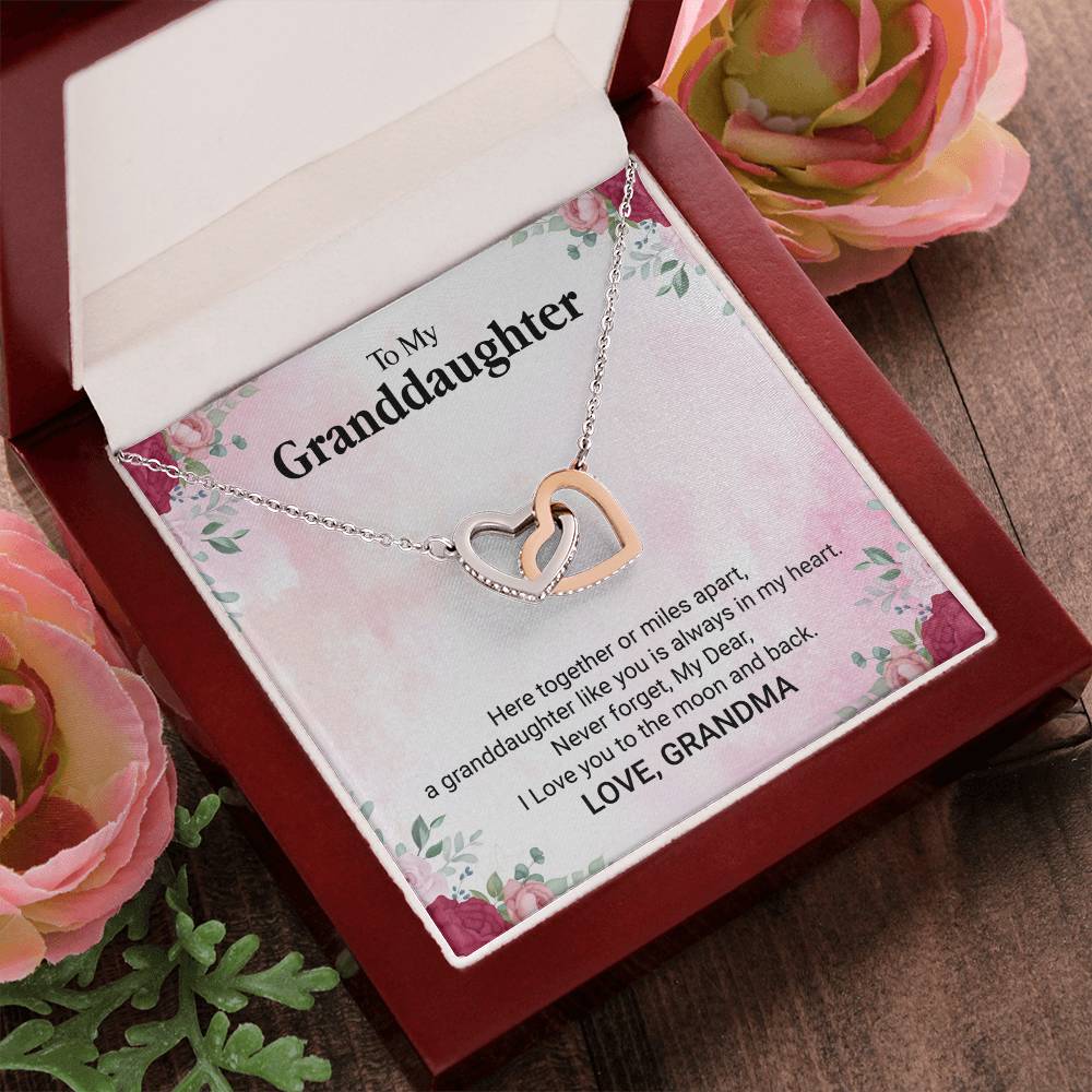 To My Granddaughter-Here Together-Lecklace Interlocking Hearts Necklace