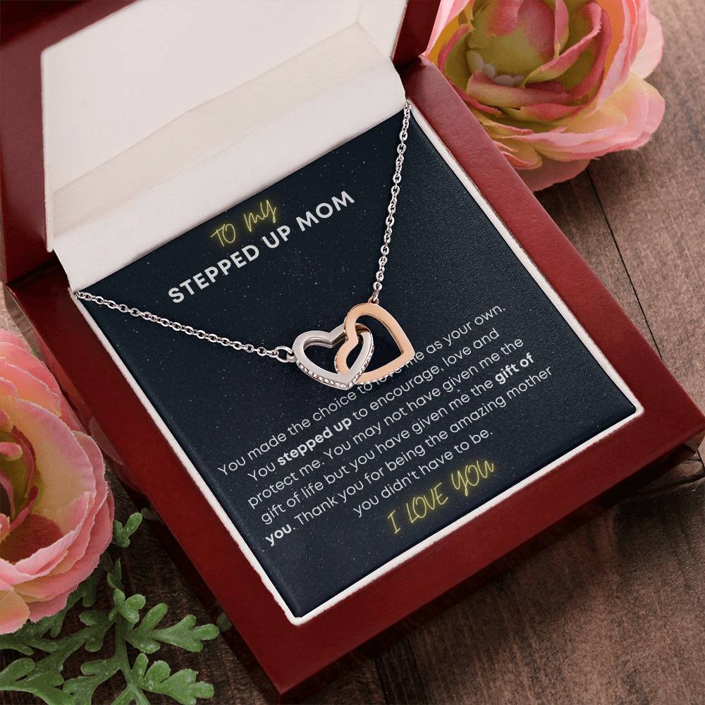 To My Step Mom Aka Stepped Up Mom Interlocking Hearts Necklace