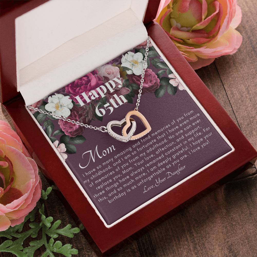 Mother'S 65Th Birthday Gift Gift For Mom On Her Birthday Gift For Mom From Daughter Mom Necklace Best Mom Gift Message Card Interlocking Hearts Necklace