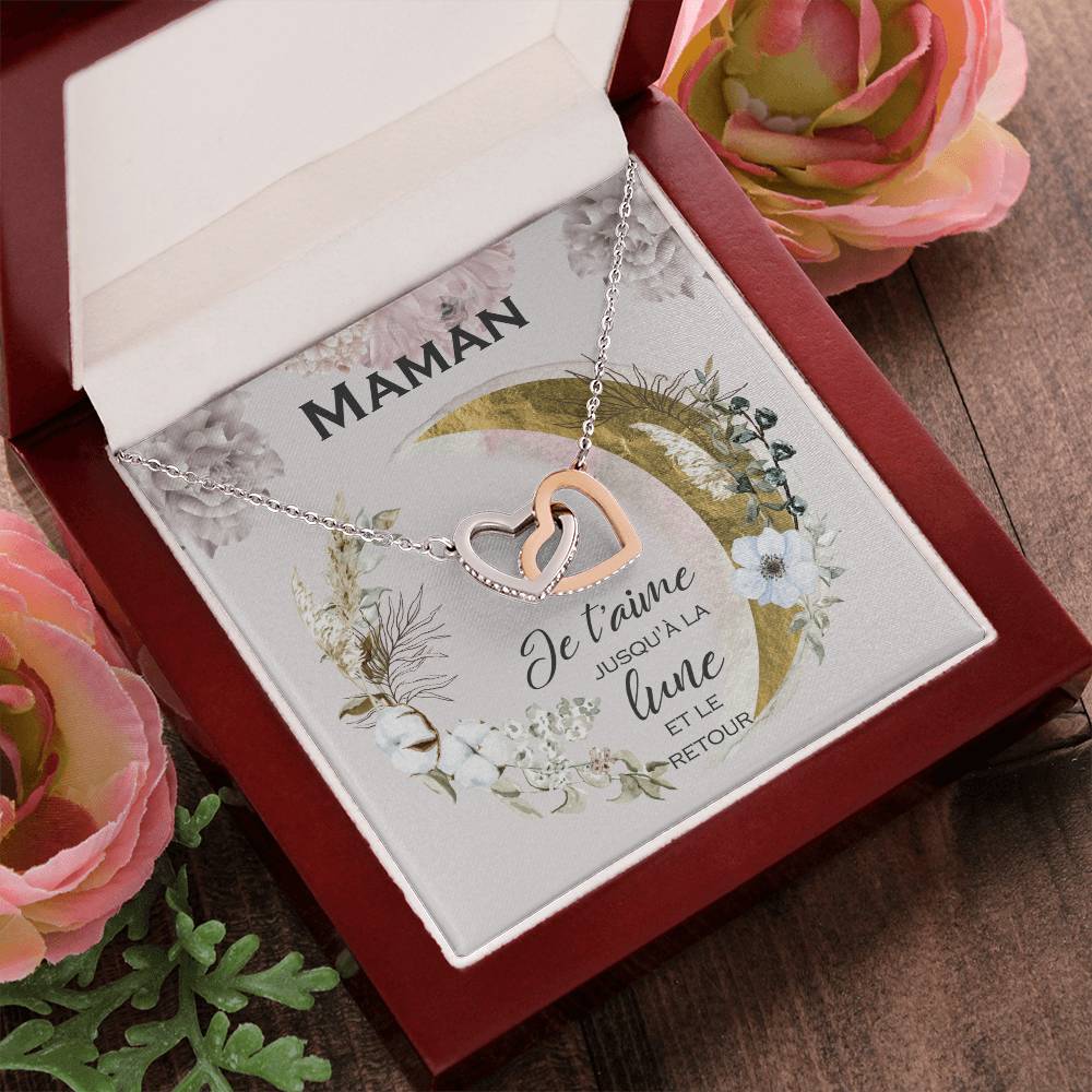 Cadeau Pour Maman Je T'Aime Jusqu'À La Lune Et Back Collier Pour Maman Cadeau De La Fille À La Mère Cadeau De Fête Des Mères Bijoux Pour Femmes Gift For Mom French Interlocking Hearts Necklace