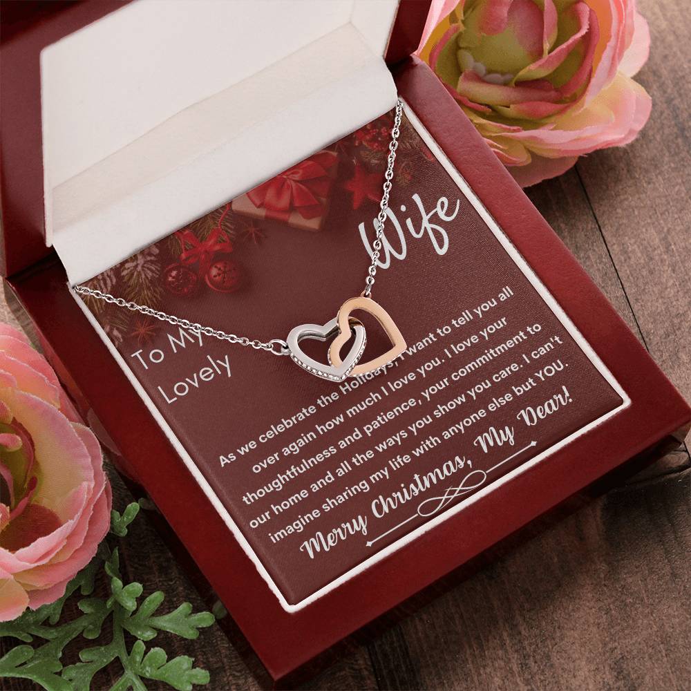 To My Lovely Wife - Merry Christmas - Necklace Interlocking Hearts Necklace