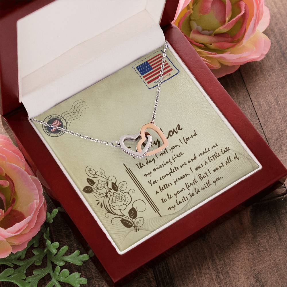 To My Love Interlocking Hearts Necklace Message Card