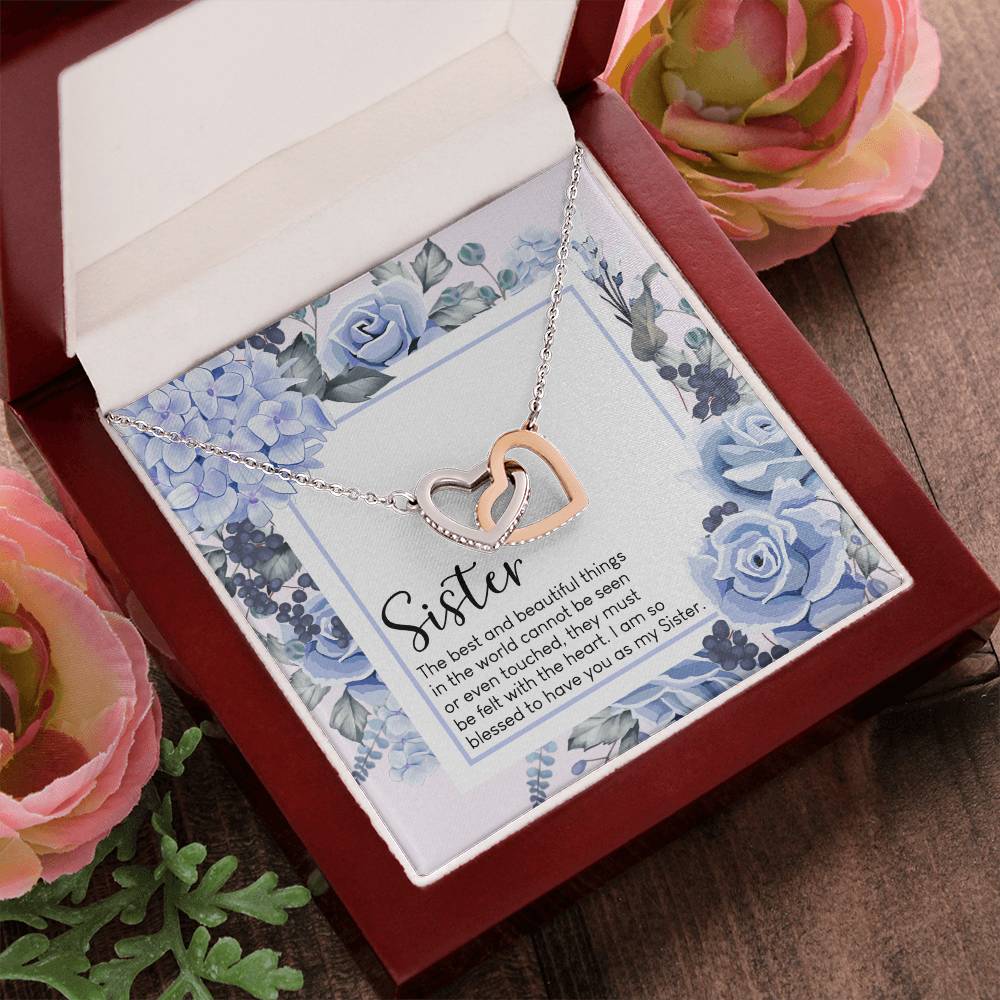 Sister Interlocking Hearts Necklace Message Card
