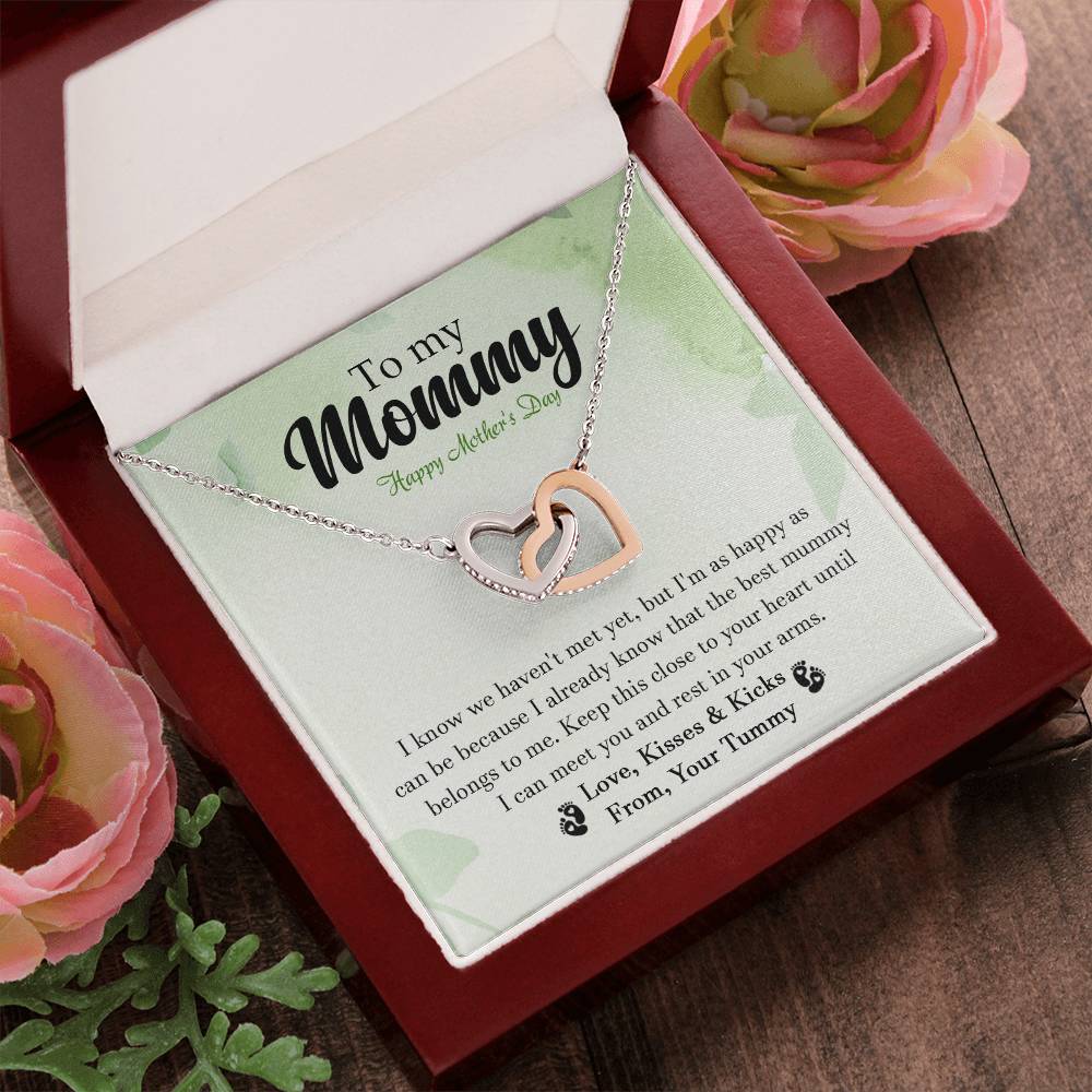 To My Mommy - From Your Tummy - Pregnancy Gift - Mother'S Day Gift - Luxury Necklace Interlocking Hearts Necklace