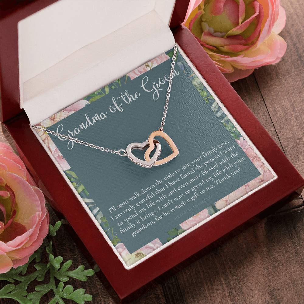 Grandmother Of The Groom Gift Necklace Grandma Wedding Gift Nana Bridal Shower Rehearsal Dinner Thank You Gift Interlocking Hearts Necklace
