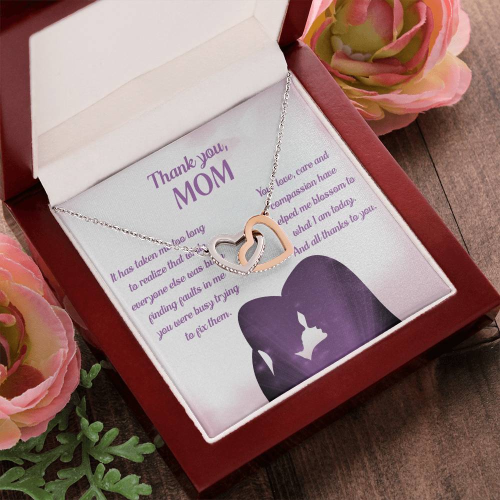 To My Mom - Helped Me Blossom Interlocking Hearts Necklace