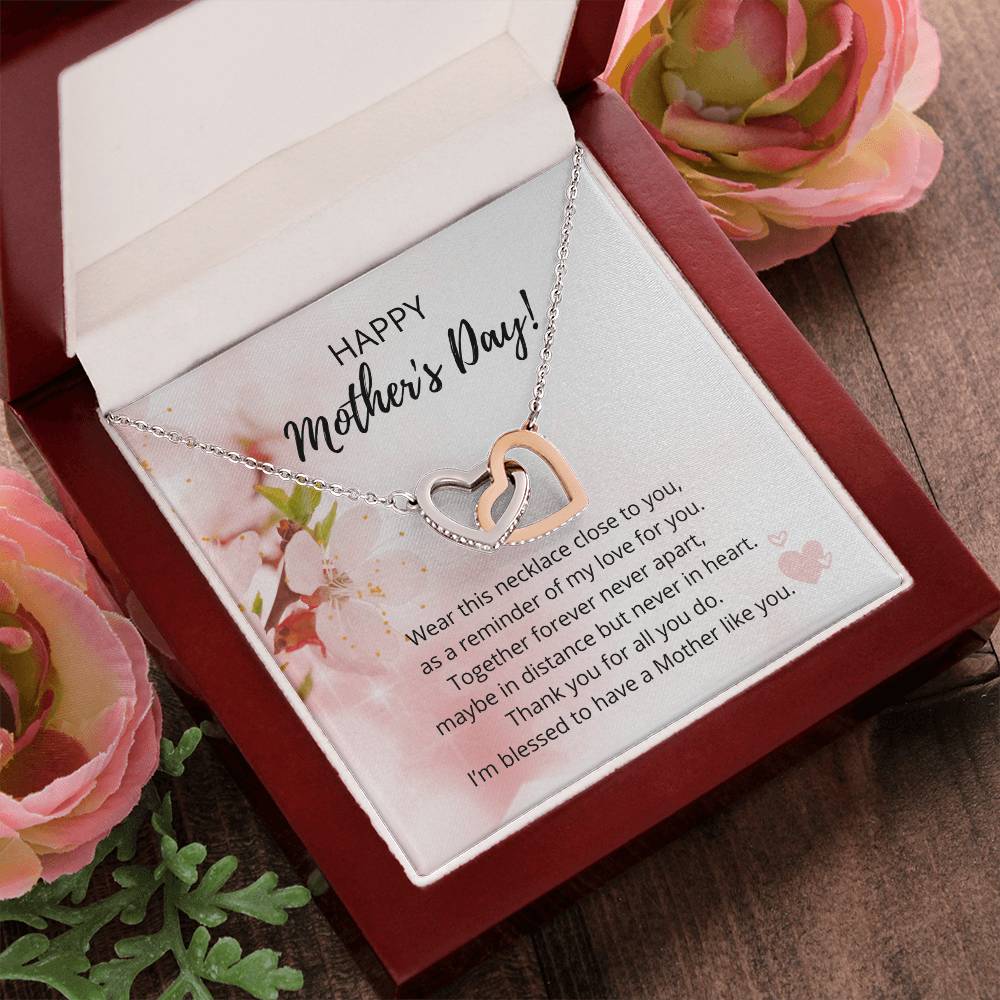 Mother'S Day Interlocking Heart Necklace - 316 Steel With 18K Rose Gold Finish And Cubic Zirconia Stones Interlocking Hearts Necklace