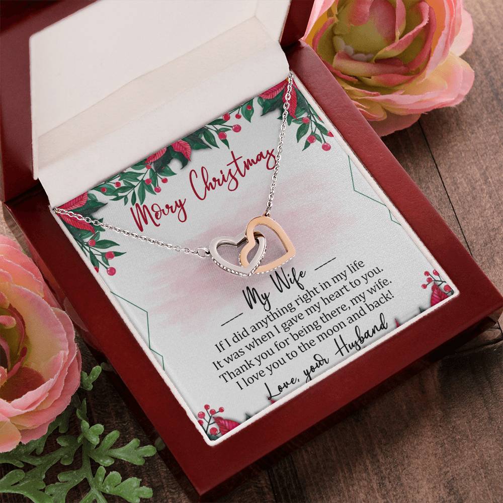 Merry Christmas My Wife Interlocking Hearts Necklace Message Card