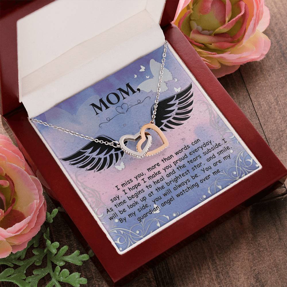 Mom - I Miss You More Than Words Can Say - Interlocking Heart Necklace Interlocking Hearts Necklace