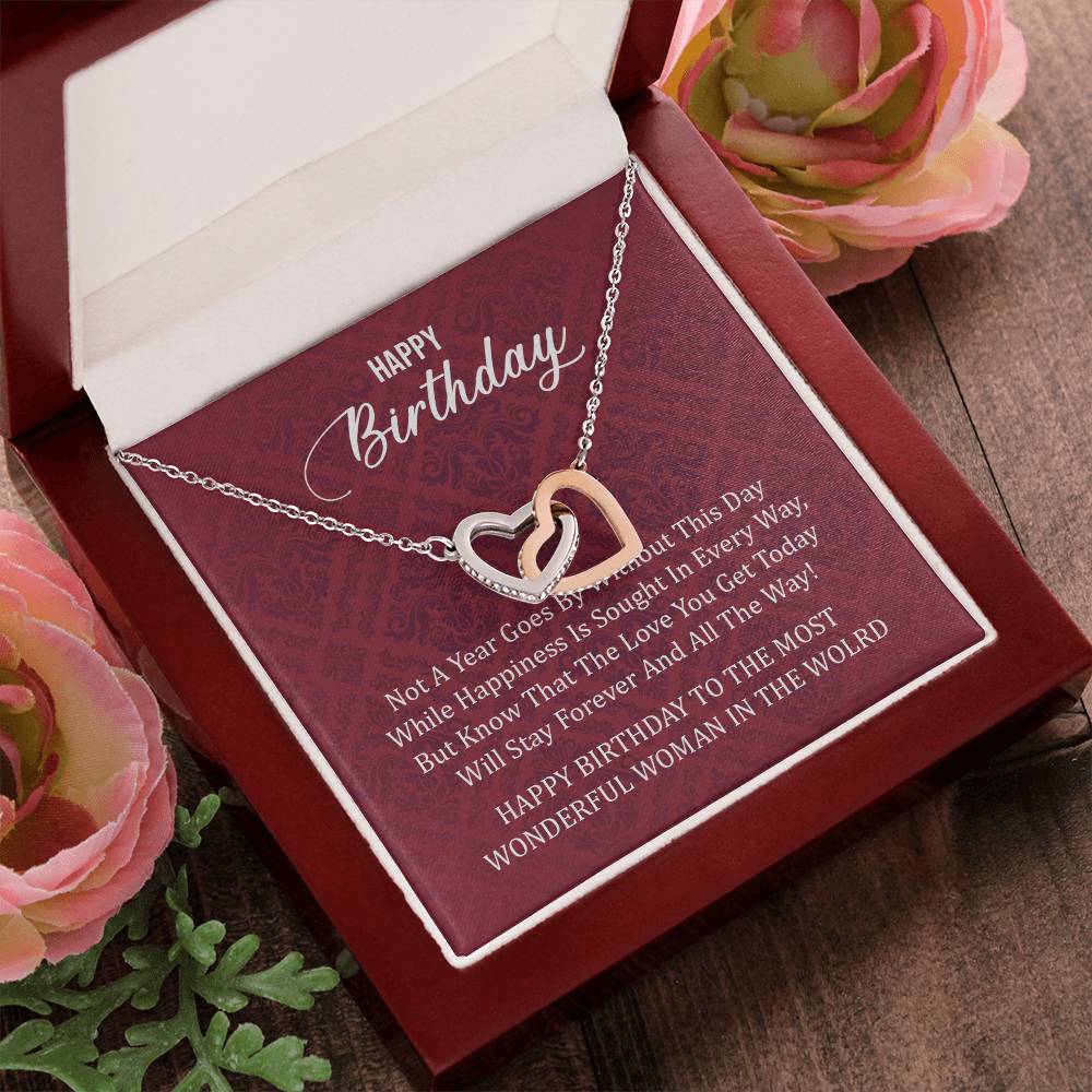 Happy Birthday To The Most Wonderful Woman In The World Interlocking Hearts Necklace