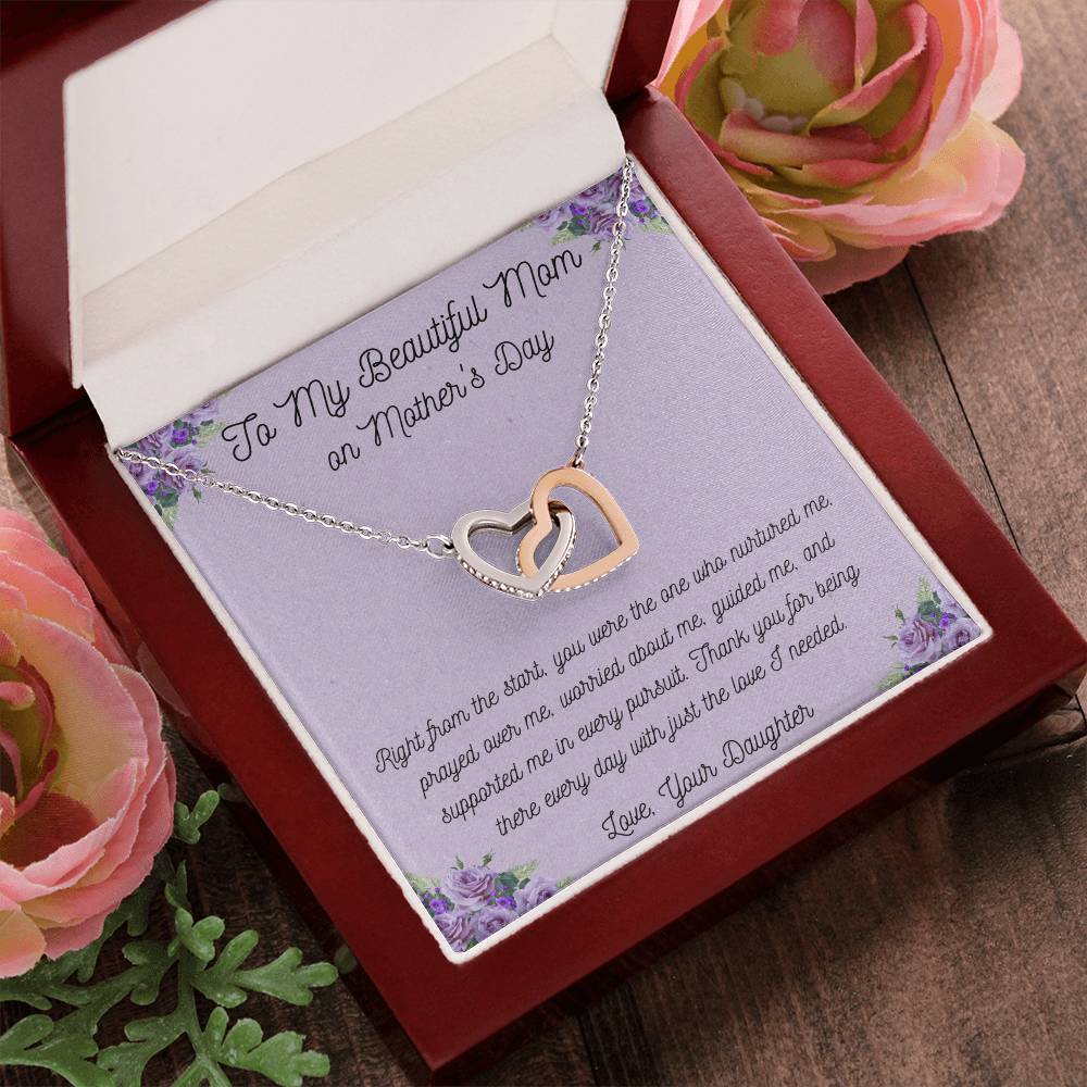 To My Beautiful Mom - Interlocking Hearts Necklace