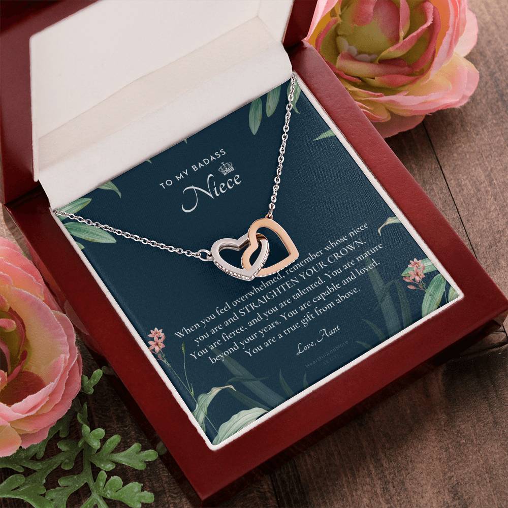 To My Badass Niece Straighten Your Crown Necklace Aunt Niece Necklace Niece Birthday Gift Niece Graduation Gift Interlocking Hearts Necklace