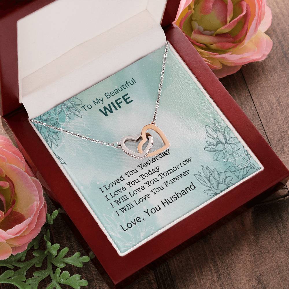 To My Beautiful Wife Interlocking Hearts Necklace