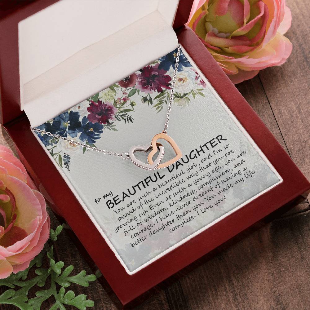To My Daughter - Mom - Best Gift For Daughter - Heart Necklace Interlocking Hearts Necklace