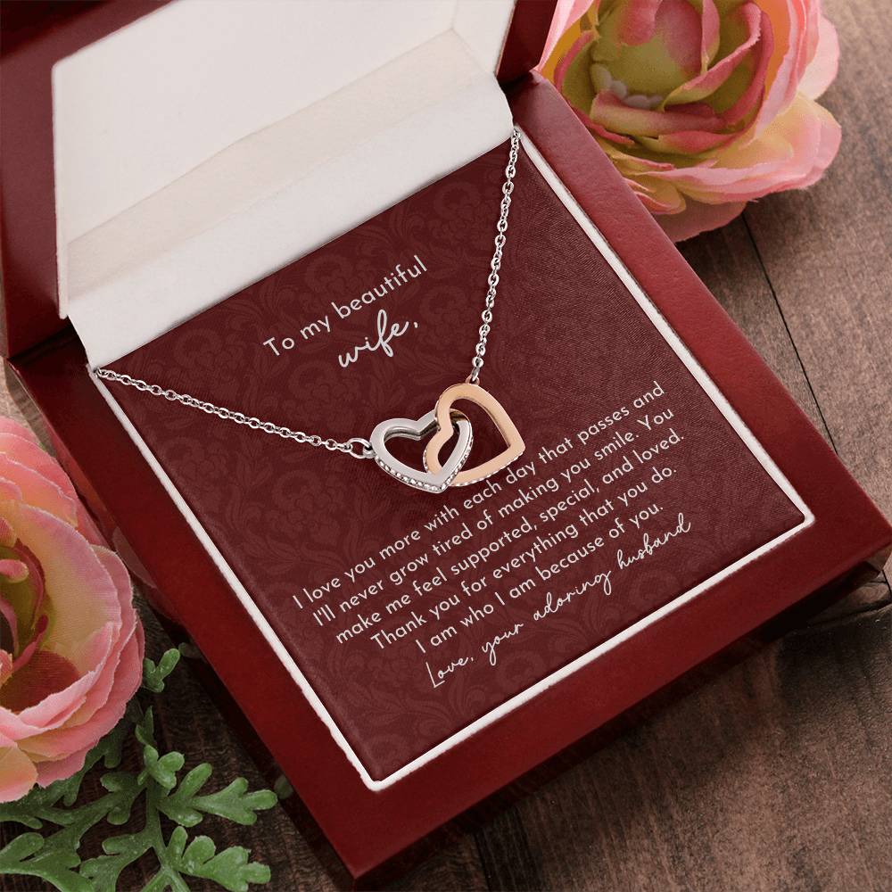To Beautiful Wife Interlocking Hearts Necklace Minimalist Burgundy