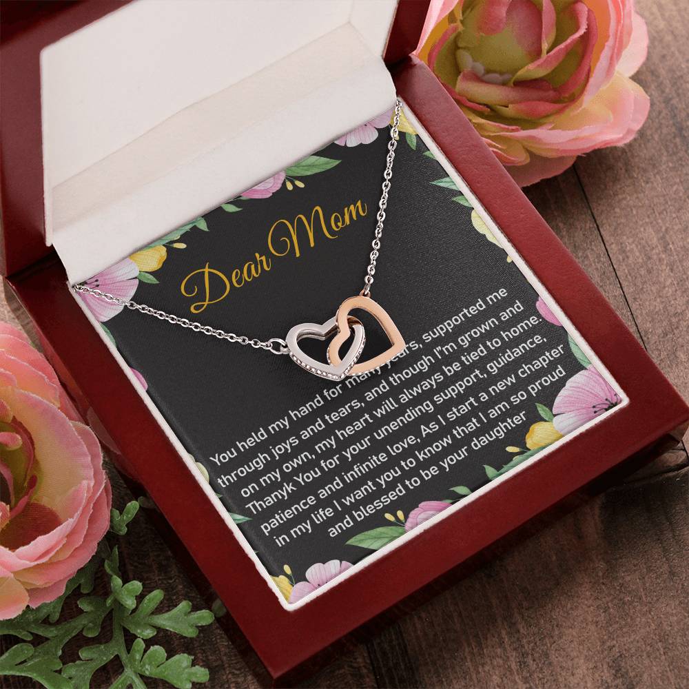Dear Mom Thank You Blessed Daughter Interlocking Hearts Necklace