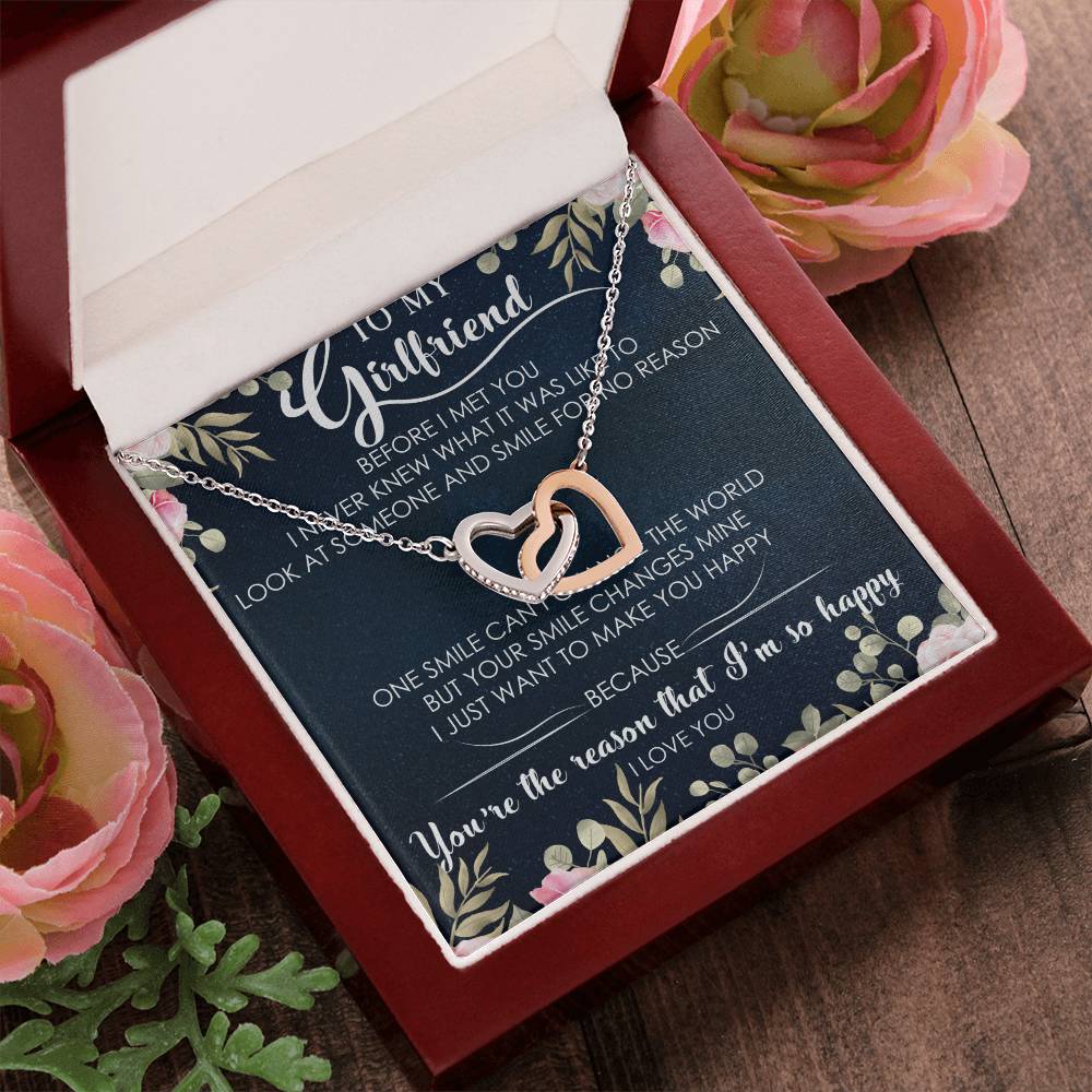 To My Girlfriend Interlocking Hearts Necklace Message Card